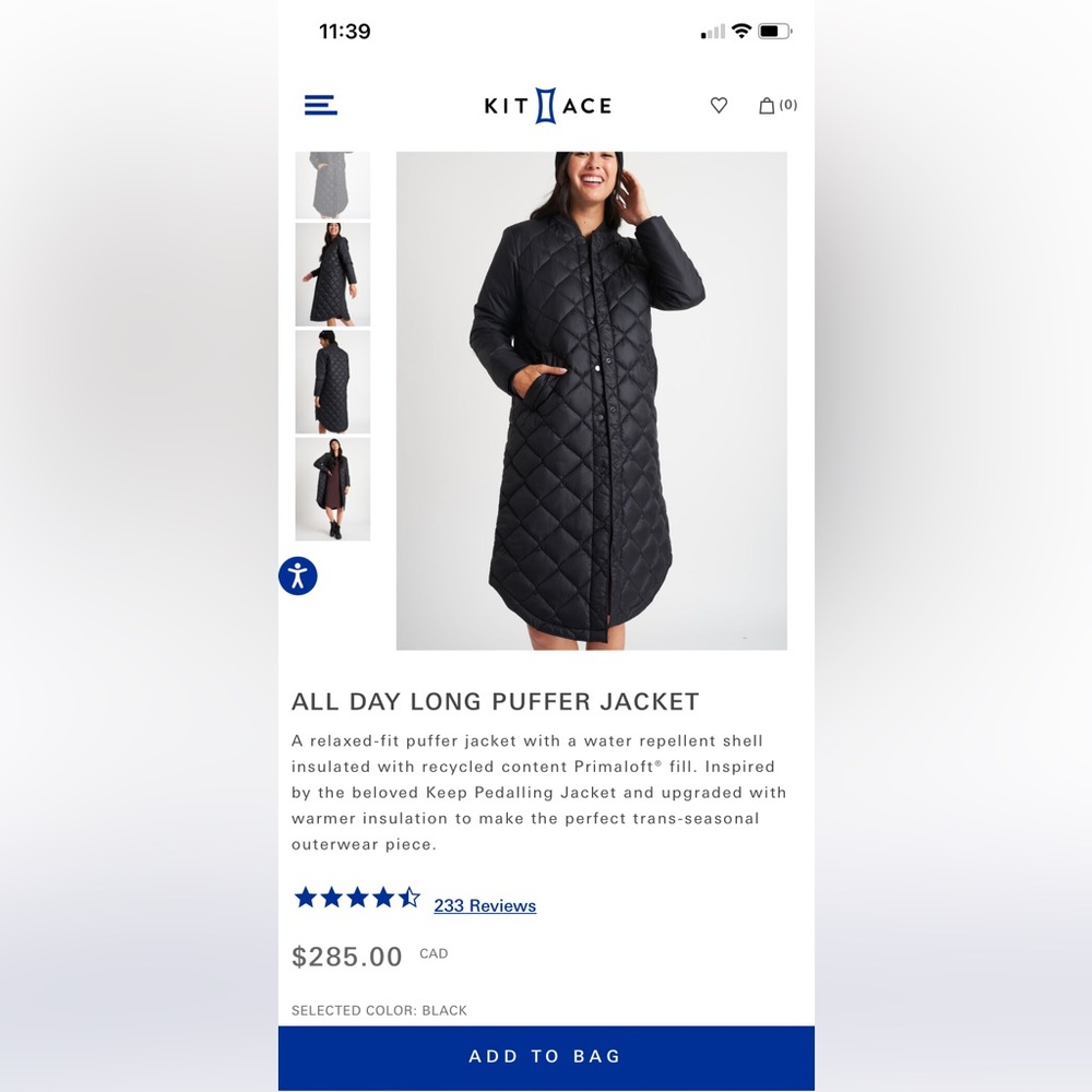 Kit and ace quilted puffer (brand new with tags)